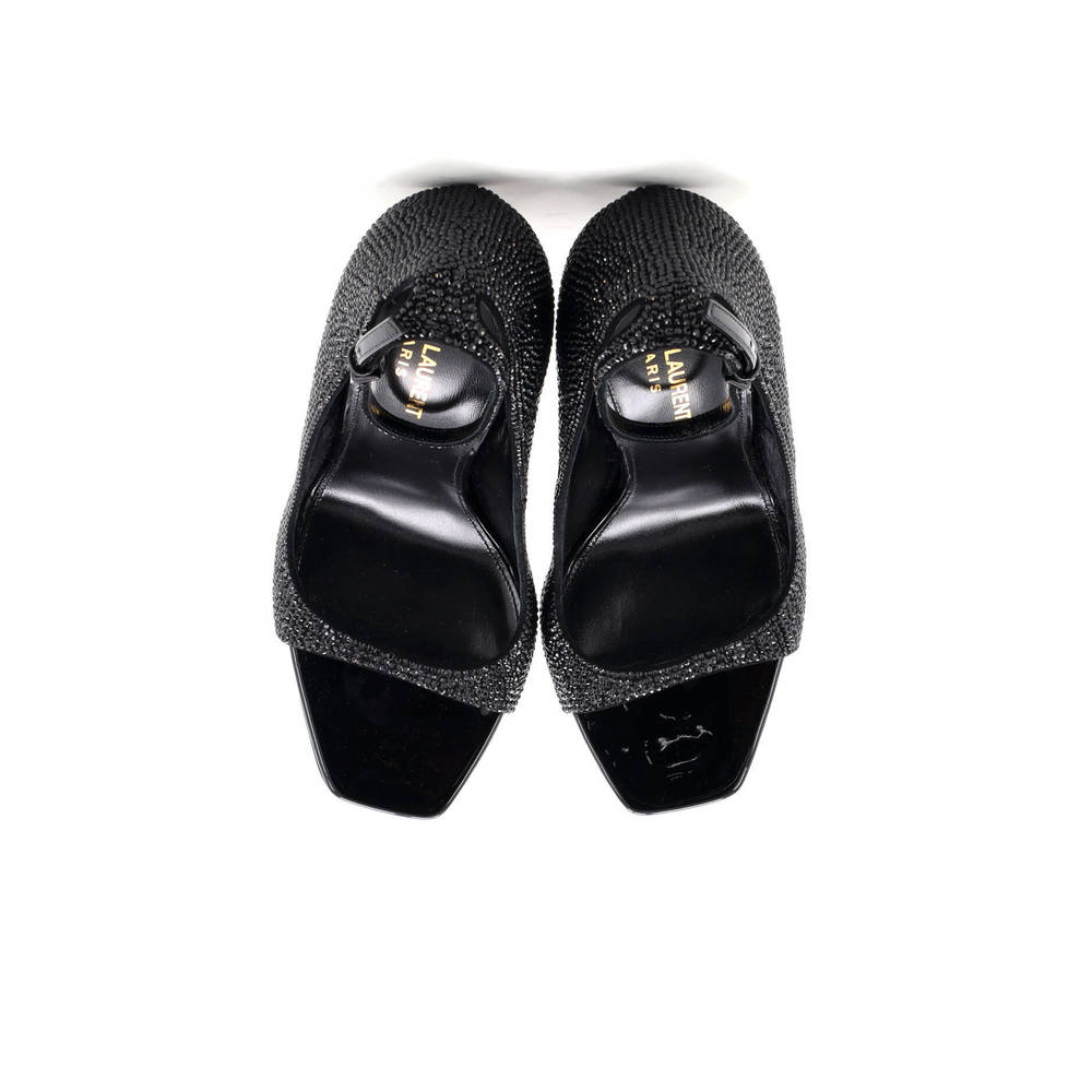 Saint Laurent 110 Women’s Opyum Peep Toe Pumps Crystal Embellished Leather - Picture 2 of 5